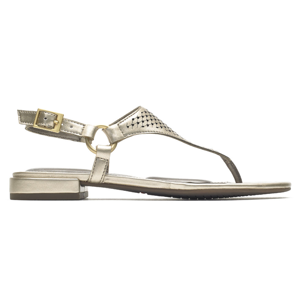 Rockport Womens Sandals Gold - Total Motion Zosia Thong - UK 968-YHIAJX